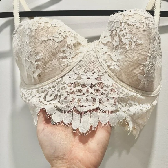 Victoria’s Secret Dream Angels Lined Demi Bust Longline Ivory Cream Lace 32DDD - Picture 8 of 12